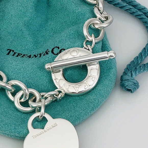 Tiffany Sterling Silver Heart Tag Toggle Bracelet Blank Engravabel Heart - Picture 3 of 7
